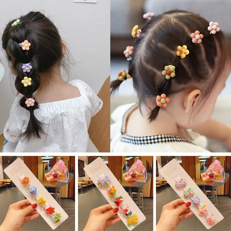 40pcs/set Colourful Flower Animal Girls Hairbands Sweet Fruit Elastic Hair Ropes Scrunchies Kids Hair Ties