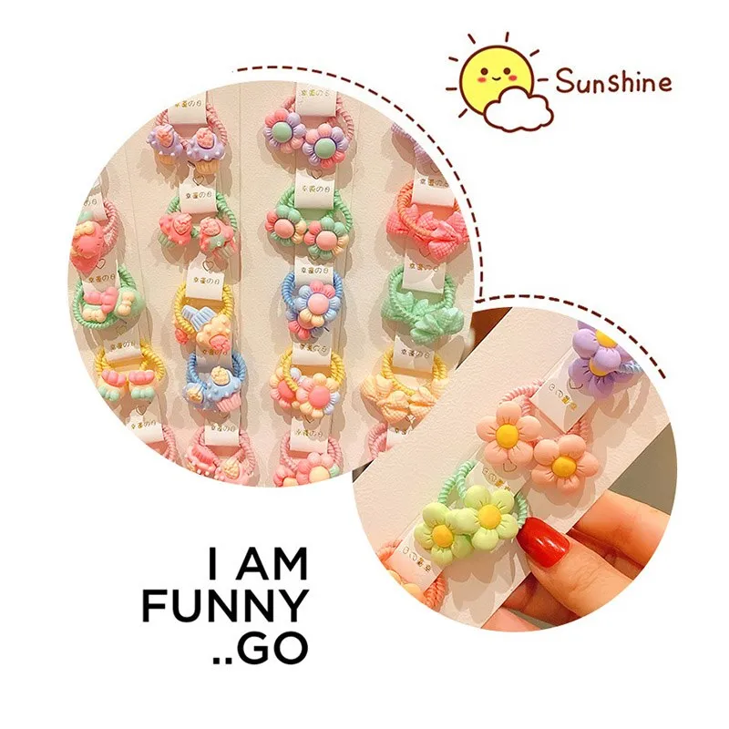 40pcs/set Colourful Flower Animal Girls Hairbands Sweet Fruit Elastic Hair Ropes Scrunchies Kids Hair Ties