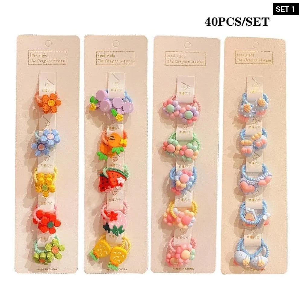 40pcs/set Colourful Flower Animal Girls Hairbands Sweet Fruit Elastic Hair Ropes Scrunchies Kids Hair Ties