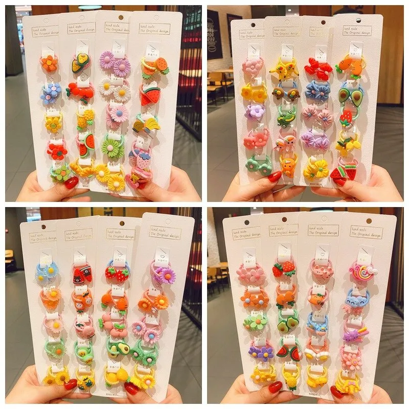 40pcs/set Colourful Flower Animal Girls Hairbands Sweet Fruit Elastic Hair Ropes Scrunchies Kids Hair Ties