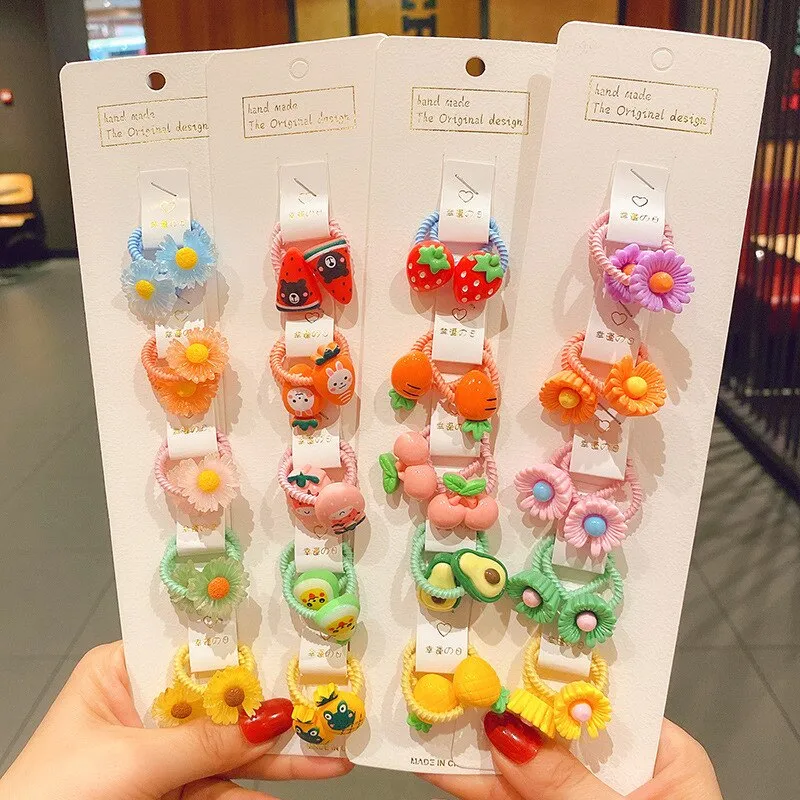 40pcs/set Colourful Flower Animal Girls Hairbands Sweet Fruit Elastic Hair Ropes Scrunchies Kids Hair Ties