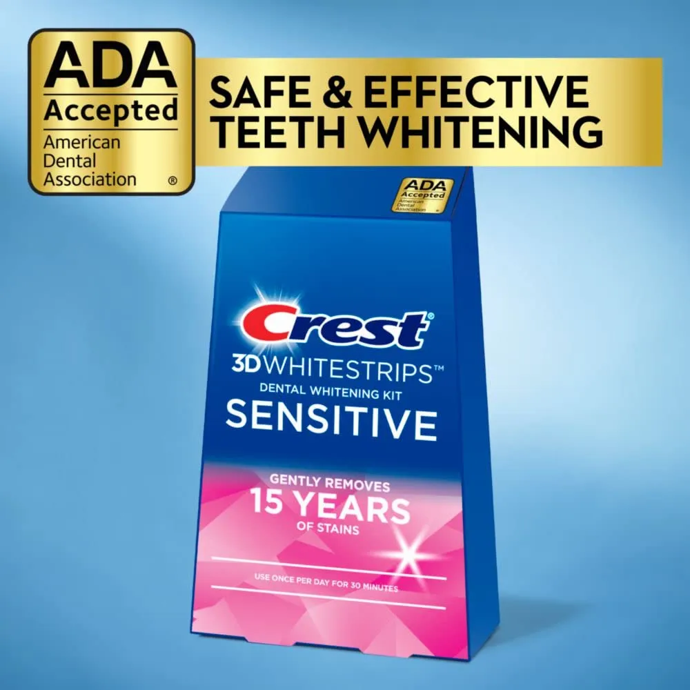 Crest 3D Whitestrips Sensitive At-Home Teeth Whitening Kit, 18 Treatments, Gently Removes 15 Years of Stains, Crest Whitestrips, Teeth Whitening Kit