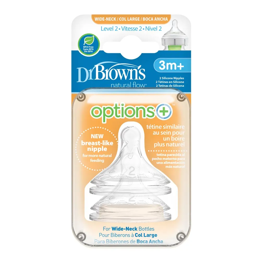 Dr. Brown's Options  2-Pack Wide Neck Nipples - Level 2 (3 Months )