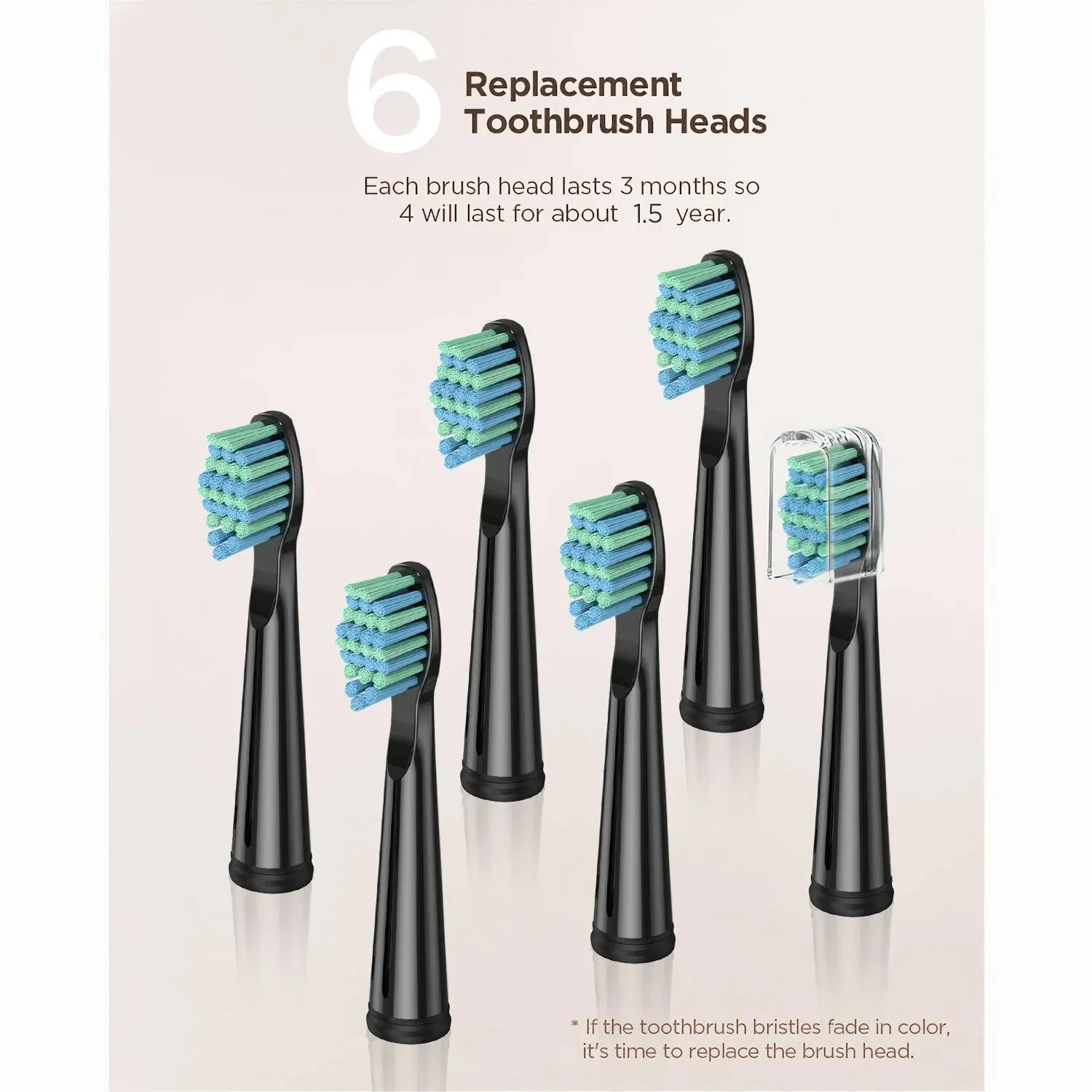 Fairywill Sonic Electric Toothbrush,Power Toothbrushes with 6 Rechargeable Brush Heads,IPX7 Waterproof 5Modes 30Days Battery Life Suitable for Short Business Trips,Black