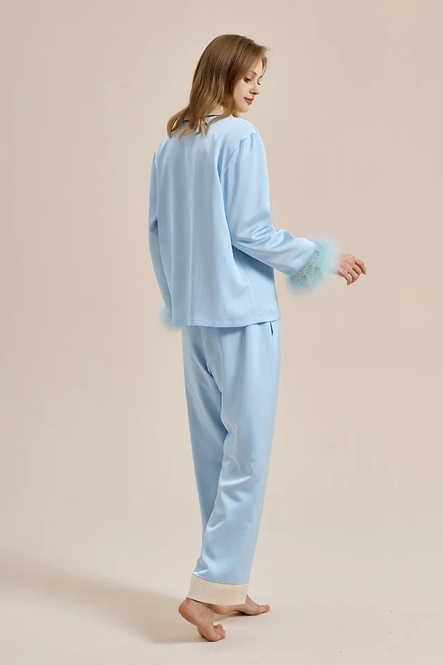 Feather Trim Red Pyjamas Set