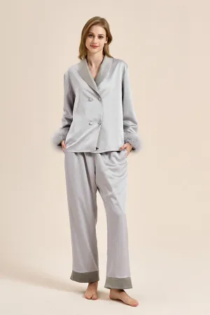 Feather Trim Red Pyjamas Set