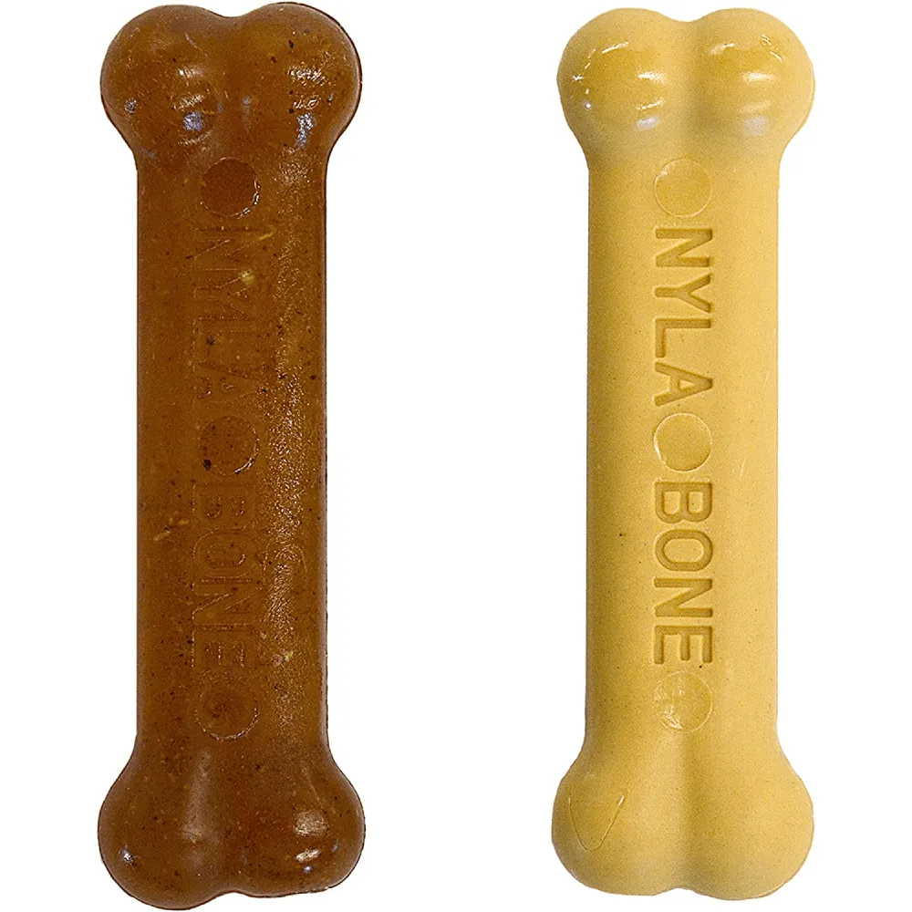 Nylabone Puppy Teething Peanut Butter and Chicken Flavoured Chew and Power Chew Bone Toy for Dog (Brown/Beige) | For Aggressive  Chewers