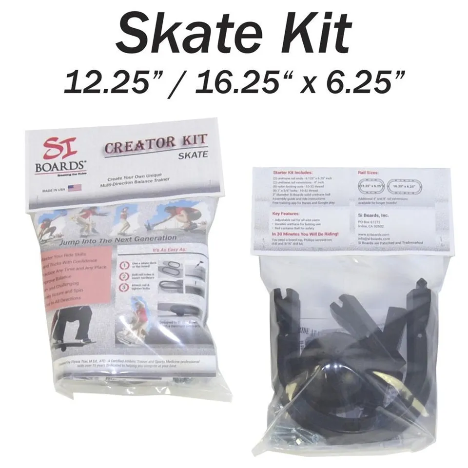 SKATE KIT | DIY Creator Kit | 12.25" - 16.25" x 6.25" Rail | 4" Extensions | 3" Mini Ball | Kids, Small Feet & Agility Boards